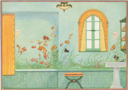 Bath room decorated in tropical marine life